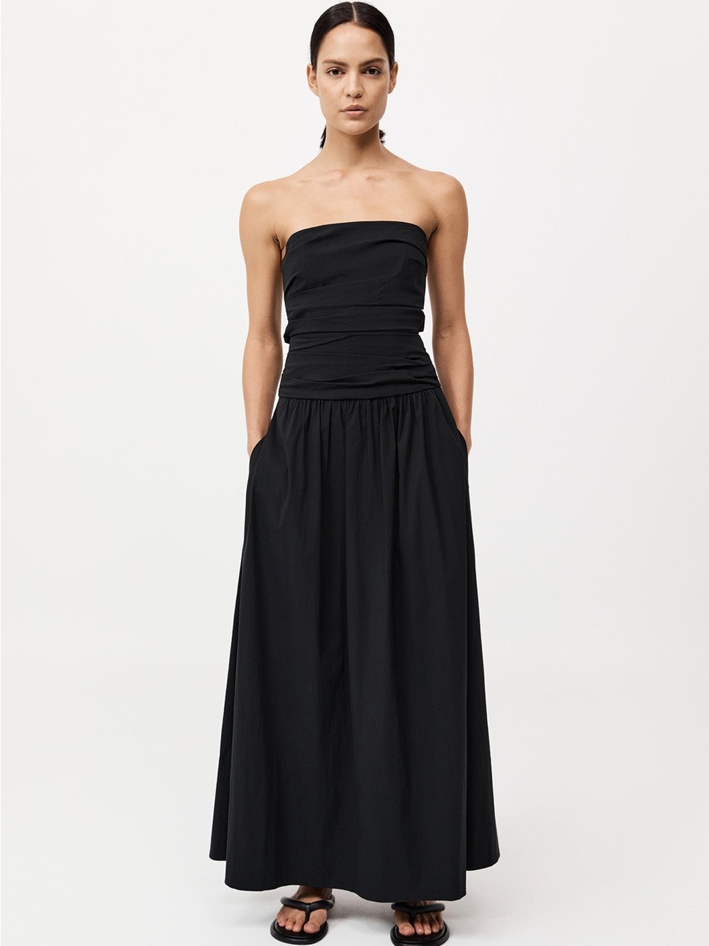 St Agni Gathered Strapless Tie Back Dress - Black